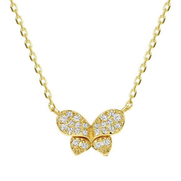 Nature Inspired Butterfly Diamond 14K Gold Pendant Necklace